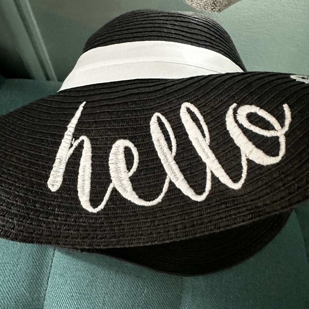 Hello Sunshine' Embroidery Straw Floppy Sun Hat